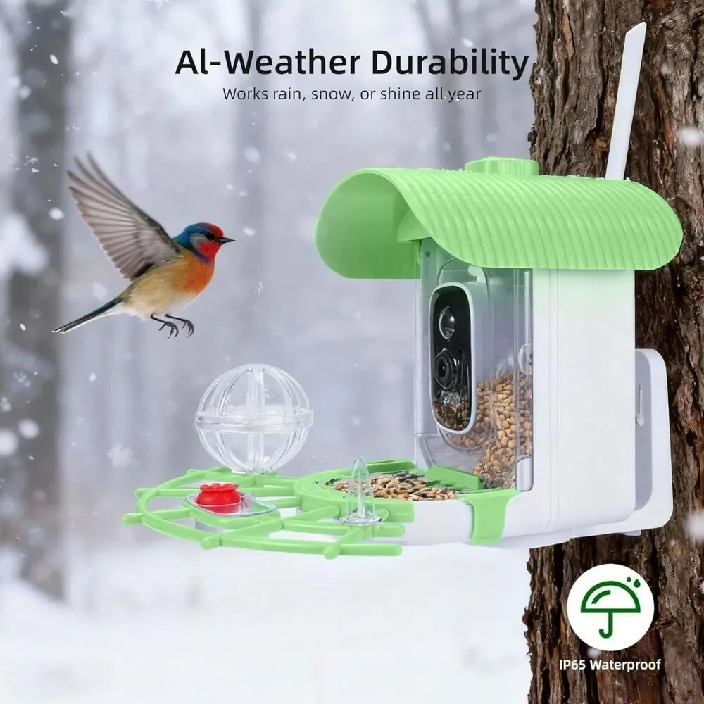 Smart Bird Feeder with Camera 2K, AI Bird Identification, Solar Powered WiFi